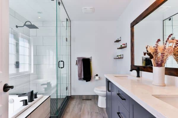 Modern bathroom vanity and tile installation