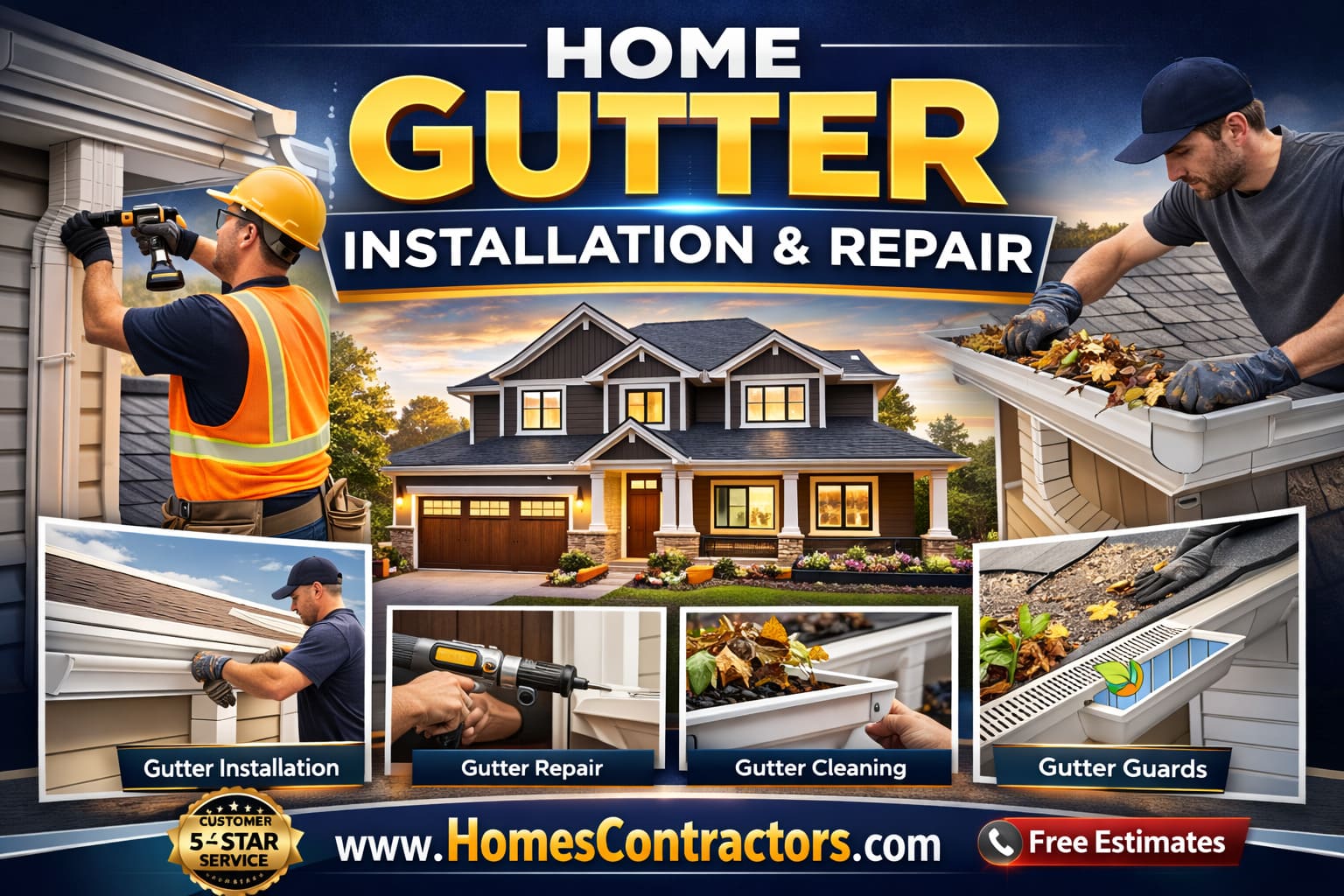 Gutter installation contractors installing seamless aluminum gutters